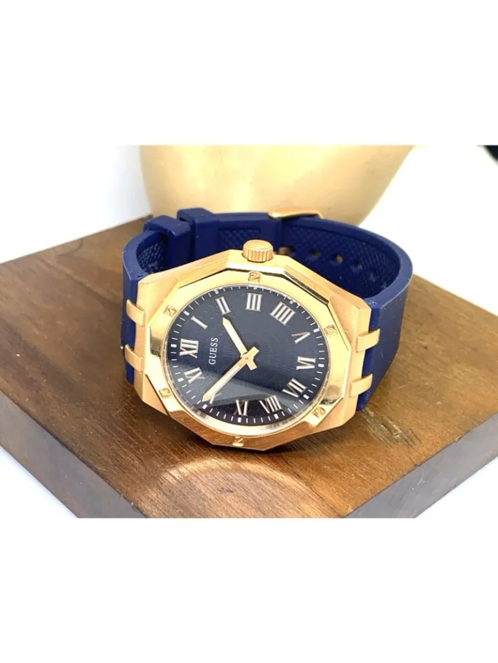 Guess Men's Watch GW0663G3 Quartz Rose Gold Blue Dial Steel Rubber Strap 42mm